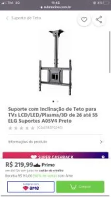 [AME R$ 110] Suporte com Inclinação de Teto para TVs LCD/LED/Plasma/3D | R$ 220