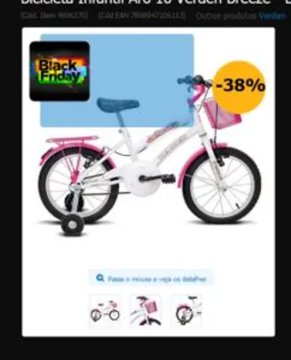 Bicicleta Infantil Aro 16 Verden Breeze - Branco e Pink  244,00