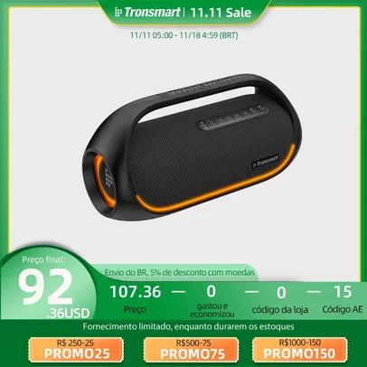 Tronsmart Bang Bluetooth Speaker 60W, Ipx6 À Prova D' Água, Baixo Pesado 