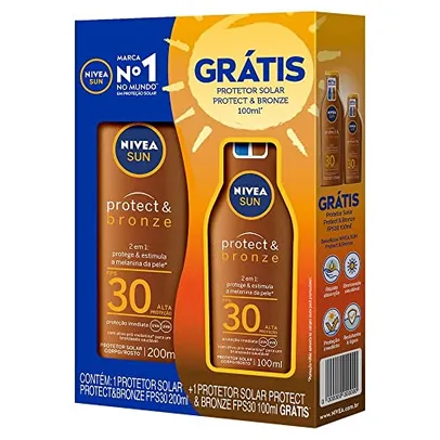 [Rec] Kit NIVEA SUN Protetor Solar Protect & Bronze FPS30 200ml + Protetor Solar Protect & Bronze FPS30 100ml, Nivea, pacote de 2