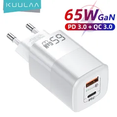 Kuulaa Carregador GaN USB Tipo C, Carregamento Rápido, PD, 65 W