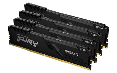 Foto do produto Kingston Fury Beast - DDR4 - Kit - 128 GB: 4 X 32 Gb - DIMM 288-Pin - 2666 Mhz / PC4-21300 - CL16 - 1.2 V - Unbuffered - Sem ECC - Preto