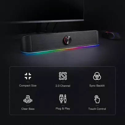 Soundbar Gamer Redragon Adiemus RGB USB Preto, GS560