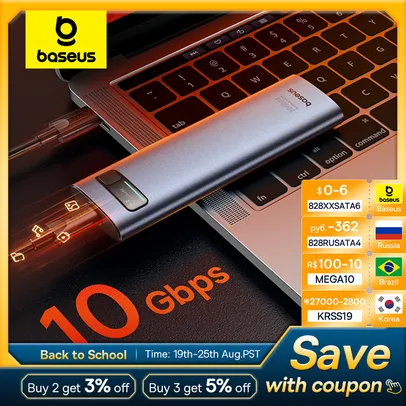 Baseus-Caso SSD NVMe SATA de Protocolo Duplo, M.2 para USB Tipo C 3.2, Gabinete Externo SATA Portátil, Box Case, 10Gbps, 3.2 Gen 2 - AliExpress 7