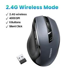  Mouse Sem Fio UGREEN , 6 Botões, 2.4G wireless, 4000 DPI