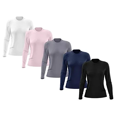 Kit 5 Camisetas Feminina Manga Longa Proteção Solar UV 50, Tamanho P