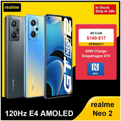 Realme gt neo 2 5g smartphone snapdragon 870 5000mah bateria octa núcleo 128gb/256gb 6.62 "120hz e4 amoled