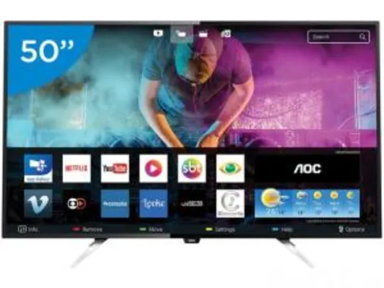 Smart TV LED 50” AOC 4K/Ultra HD LE50U7970 - Conversor Digital Wi-Fi 4 HDMI 3 USB - R$ 2184