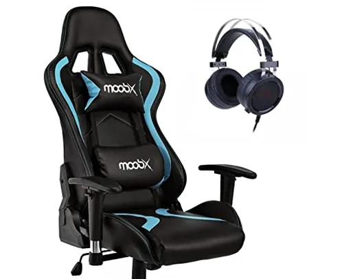 Kit Cadeira Gamer Moobx Thunder Azul + Headset Gamer Scylla H901 P2 Redragon