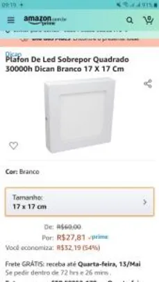 [Prime] Plafon De Led Sobrepor Quadrado 30000h Dican Branco 17 X 17 Cm