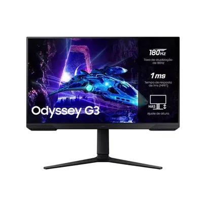 (R$887 com Cashback Pelando) Monitor Gamer Samsung Odyssey G3 27” FHD, Tela Plana, Painel VA, 180Hz, 1ms, HAS, HDMI, DP, FreeSync