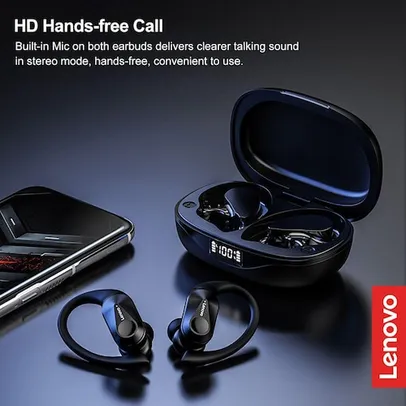 Fones de ouvido Bluetooth esportivos Lenovo LP75 com microfo