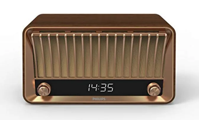 PHILIPS Caixa de som vintage com conexões bluetooth, rádio FM, DAB e relógio digital TAVS700/10, marrom, padrão