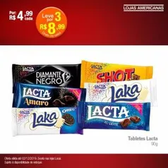 [AMERICANAS - LOJA FÍSICA] 3 tabletes Lacta por R$ 8.99