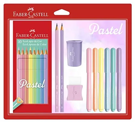 Kit Tons Pastel, Faber-Castell, KIT/PASTEL, Lápis de Cor + Canetinhas + Borracha + Apontador + Grafite