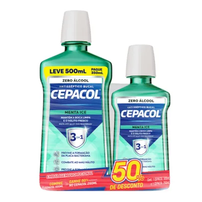 Kit Enxaguante Bucal Cepacol Menta Ice Zero Álcool 500ml + 250ml