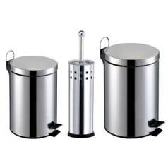 [Clube do Ricardo] Kit Banheiro 3 Peças: Lixeiras em Aço Inox com capacidade para 3 e 5L + Escova Sanitária com Cerdas Flexíveis e Suporte em Aço Inox - R$59,90