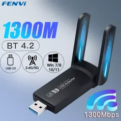 [conta nova R$29,42] Adaptador USB 3.0 Wi-Fi 1300mbps Bluetooth 4.2 Dual Band 2.4ghz & 5ghz