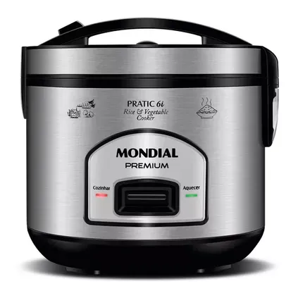 Panela Elétrica De Arroz Preto E Inox 500w Pe-43-6x Mondial Cor Preto/Inox Frequência 60 Hz 110V