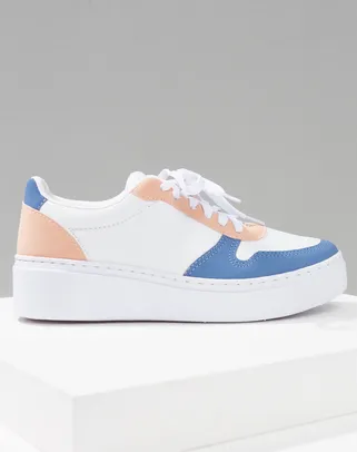 TÊNIS CASUAL COLORIDO FLATFORM COM RECORTES ESSENTIAL  - BRANCO