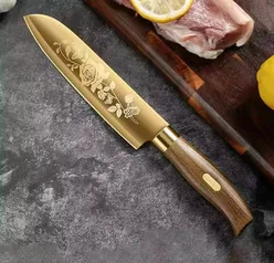 [APP] Faca de cozinha em aço inoxidável Seiko Lâmina banhada a ouro Deluxe Gold Knife, Faca do Chef