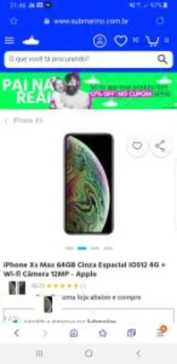 iPhone Xs Max 64GB Cinza Espacial IOS12 4G + Wi-fi Câmera 12MP - Apple - R$4883