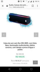 Caixa de som sem fios SRS-XB31, com Extra Bass, Iluminação multicolorida, efeitos sonoros, com design a prova d'água e poeira | R$450