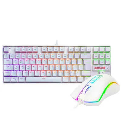 Kit Gamer Redragon - Teclado Mecânico Kumara, RGB, Switch Outemu Blue, PT, Branco + Mouse Cobra M711