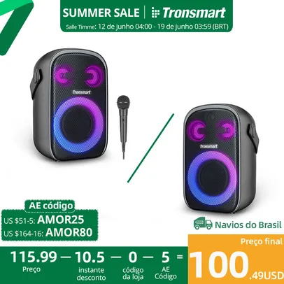 Tronsmart Alto falante Bluetooth Halo 100, Sistema de Som Tridirecional, Modos de Áudio Duplos, Controle de Aplicação, Karaokê