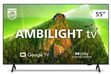 Smart TV Philips Ambilight 55" 4K 55PUG7908/78, Google TV, Comando de Voz, Dolby Vision/Atmos