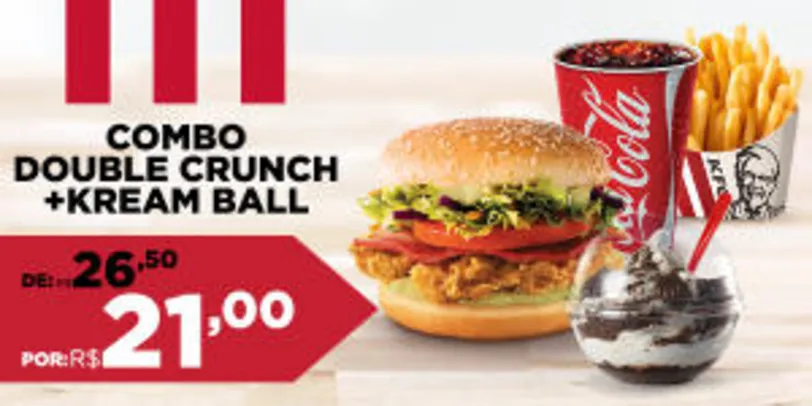 Combo médio Double Crunch + Kream Ball no KFC - R$21
