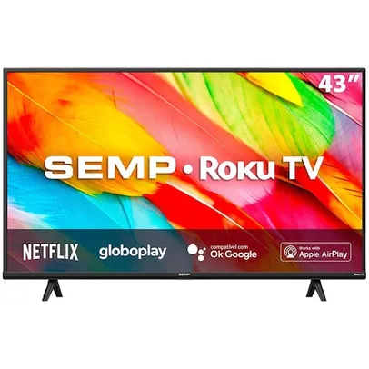 Smart TV LED 43 Full HD Semp Roku TV 43R6500 Wifi Dual Band, 3 HDMI, 1 USB, com Controle por Aplicativo, Compatível com Google Assistant, Alexa