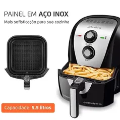 Air Fryer Mondial AF-55i Grand Family Inox 5,5L Preta com Timer - Fritadeira Sem Óleo Grande, 110v