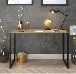 Escrivaninha 120cm Mesa Madeira Natura com Preto Móveis Industrial Escritório