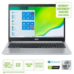 Notebook Acer Aspire 5 A515-54g-53gp, Core I5, 8gb Ram, 256gb Ssd, 15,6&quot;, Nvdia Geforce Mx250, Prata