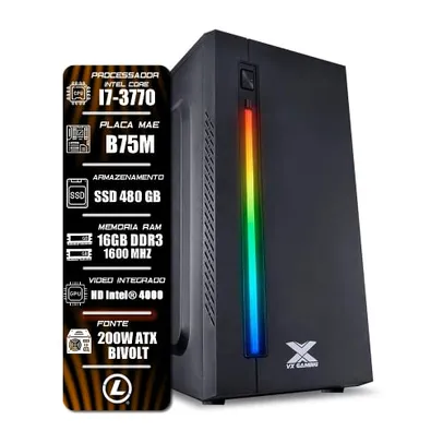 PC HOME OFFICE INTEL CORE i7 3770 - 16GB - SSD 480GB - GABINETE GAMER AUSTRALIAN RGB - WINDOWS 10