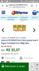 Leite em Pó NINHO Forti+ Zero Lactose 380g Leve 4 Pague 3 Unidades - R$ 32