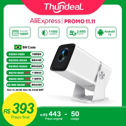 [NO BRASIL] ThundeaL 4K Projetor Full HD FHD TD80W Android WiFi 3D Home Theater  