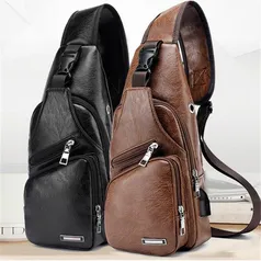 [PRIMEIRA COMPRA R$ 4,99] Bolsas de couro para homens, bolsas de ombro, pacote diagonal