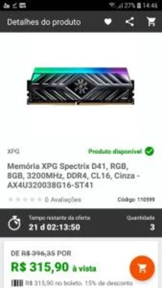 Adata XPG D41 3200mhz | R$316