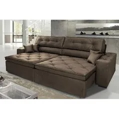 [R$1.530 AME] Sofá Austin 2,82m Retrátil, Reclinável com Molas no Assento Suede Café | R$1.799