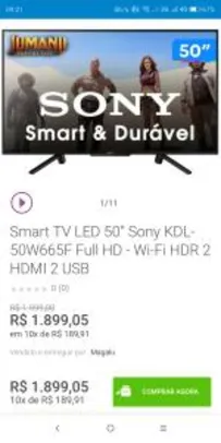 Smart TV LED 50” Sony KDL-50W665F Full HD - R$1.899