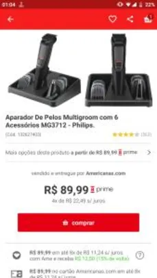 Aparador De Pelos Multigroom com 6 Acessórios MG3712 - Philips - R$90