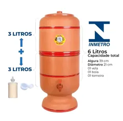 Filtro de Barro Santa Mônica - Capacidade Total 6 Litros ( 03 litros em cima + 03 litros embaixo )