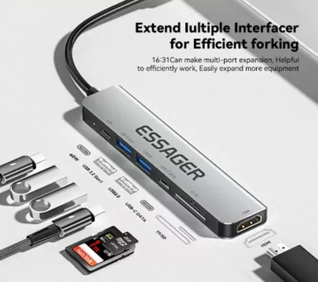 HUB Essager USB C Hub 7 em 1