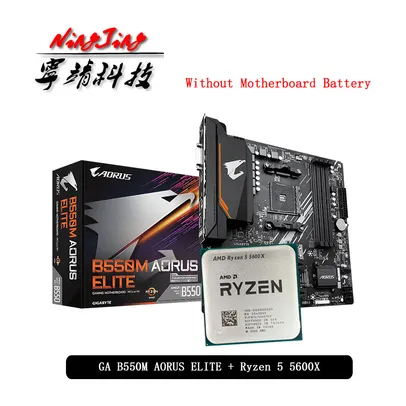 Processador AMD Ryzen 5 5600X R5 5600X CPU + GA B550M AORUS ELITE Motherboard Suit Socket AM4