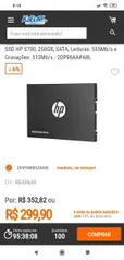 SSD HP S700, 250GB, SATA | R$300