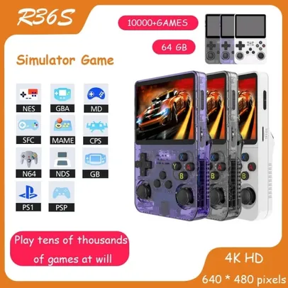 Retro Game R36S Além disso Handheld Game Console, Pocket Video Player Portátil, 64GB Jogos, Sistema Linux, 3.5 Tela IPS