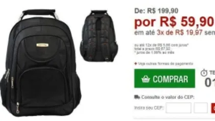 Mochila para Notebook até 18" com Alça em Cabo Aço - Yins por R$ 60