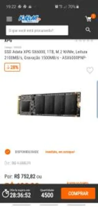 SSD Adata XPG SX6000, 1TB, M.2 NVMe R$ 639